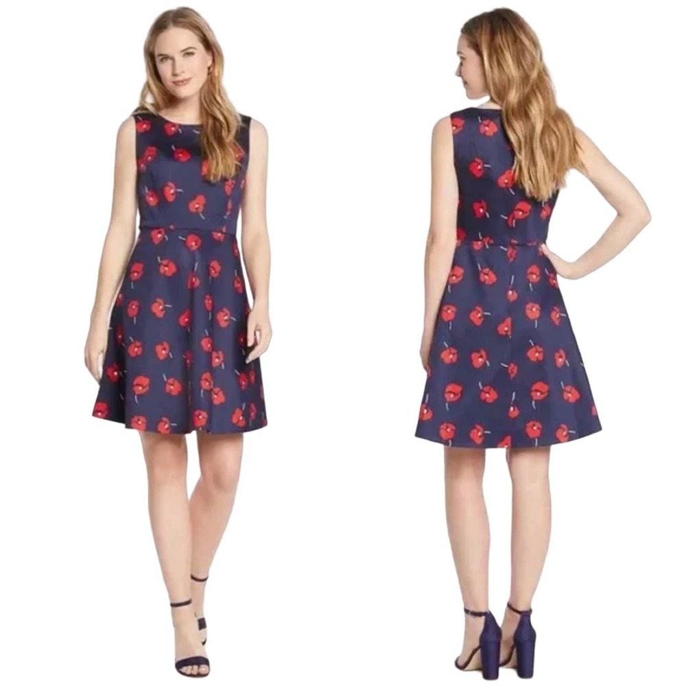 Draper James Navy Dress with Red Floral Print